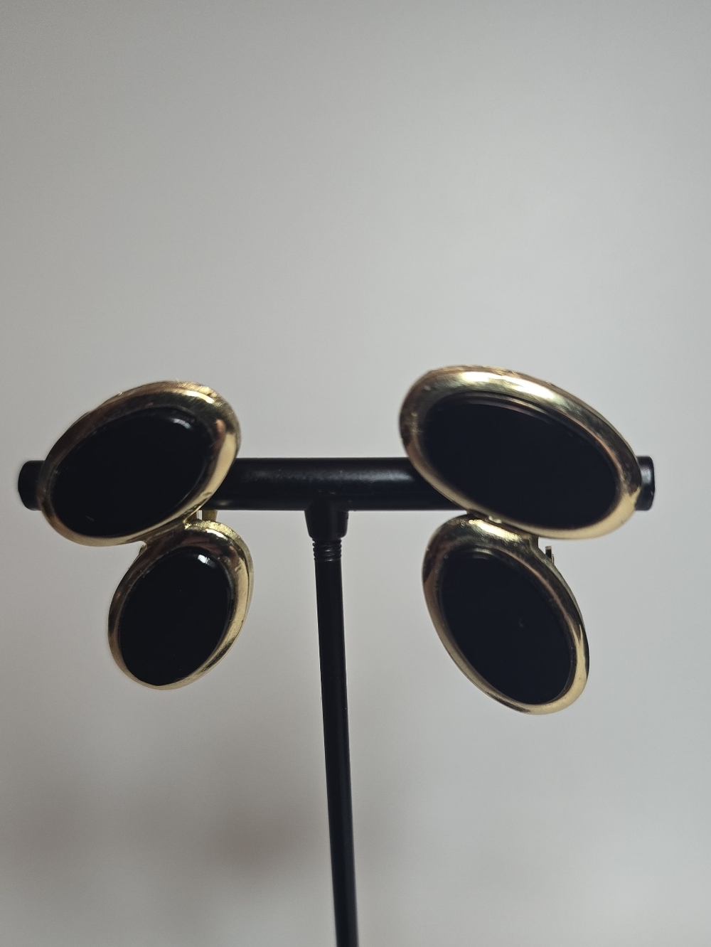 Gold and Black Oval Drop Earrings - Classic Women's Jewelry